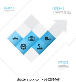 Car Icons Set. Collection Of Stick, Repairing, Wheel And Other Elements. Also Includes Symbols Such As Repairing, Garage, Tire.