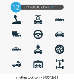 Car Icons Set. Collection Of Stick, Automobile, Crossover And Other Elements. Also Includes Symbols Such As Van, Garage, Lorry.