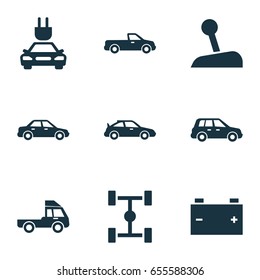 Car Icons Set. Collection Of Stick, Automobile, Car And Other Elements. Also Includes Symbols Such As Stick, Lever, Van.