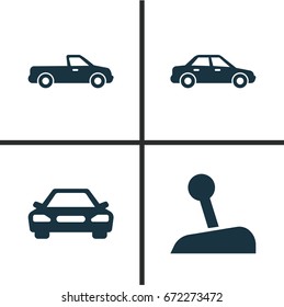 Car Icons Set. Collection Of Stick, Automobile, Carriage And Other Elements. Also Includes Symbols Such As Carriage, Automobile, Car.