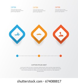 Car Icons Set. Collection Of Stick, Van, Carriage And Other Elements. Also Includes Symbols Such As Lever, Pickup, Carriage.