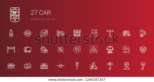 car icons\
set. Collection of car with subway, van, parking, wheel, tram,\
global warming, hotel, environment, collision, gas, fuel truck,\
finish. Editable and scalable car\
icons.