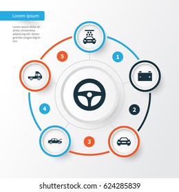 Car Icons Set. Collection Of Transport Cleaning, Accumulator, Auto And Other Elements. Also Includes Symbols Such As Control, Fixing, Wheel.
