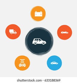 Car Icons Set. Collection Of Car, Transport Cleaning, Automobile And Other Elements. Also Includes Symbols Such As Car, Water, Automobile.
