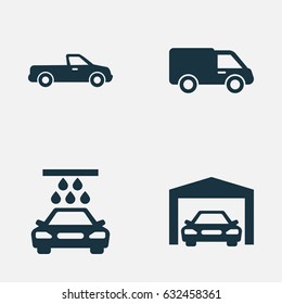 Car Icons Set. Collection Of Truck, Transport Cleaning, Repairing And Other Elements. Also Includes Symbols Such As Repairing, Auto, Truck.