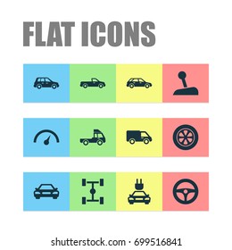 Car Icons Set. Collection Of Car, Truck, Chronometer And Other Elements. Also Includes Symbols Such As Chronometer, Automobile, Car.