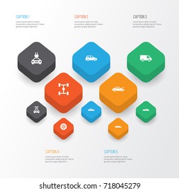 Car Icons Set. Collection Of Truck, Transport Cleaning, Carriage And Other Elements. Also Includes Symbols Such As Lorry, Water, Pickup.