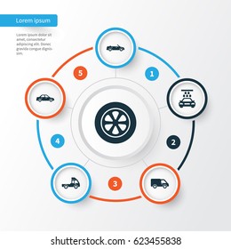 Car Icons Set. Collection Of Van, Truck, Transport Cleaning And Other Elements. Also Includes Symbols Such As Wash, Automobile, Wheel.