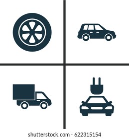 Car Icons Set. Collection Of Wheel, Plug, Lorry And Other Elements. Also Includes Symbols Such As Automobile, Lorry, Car.