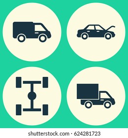 Car Icons Set. Collection Of Wheelbase, Fixing, Lorry And Other Elements. Also Includes Symbols Such As Fixing, Chassis, Auto.
