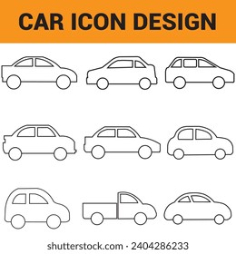 Car icons set. The car from different sides. Side view, back, front, bottom, inside. linear icon collection. Line with editable stroke