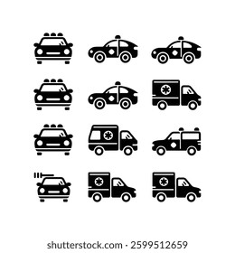 Car icons set. The car from different sides. Side view, back, front, bottom, inside. linear icon