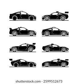 Car icons set. The car from different sides. Side view, back, front, bottom, inside. linear icon