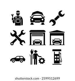 Car icons set. The car from different sides. Side view, back, front, bottom, inside. linear icon