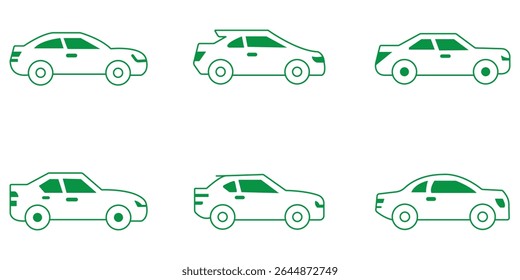 Car icons set. The car from different sides. Side view, back, front, bottom, inside. linear icon collection. Line with editable stroke.  Design EPS 10 
