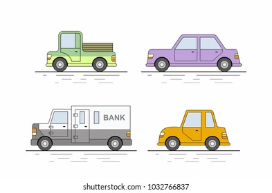 Car icons set. Flat colors style. Vector illustration