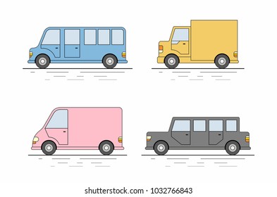 Car icons set. Flat colors style. Vector illustration