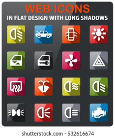 Car icons set in flat design with long shadow