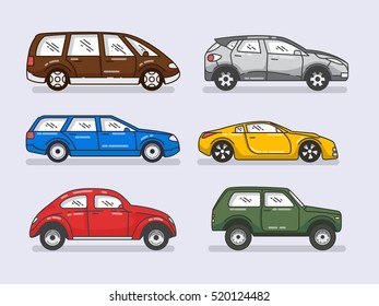Car icons set in flat style