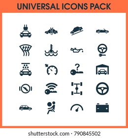 Car icons set with hatchback, vehicle, control and other safety elements. Isolated vector illustration car icons.