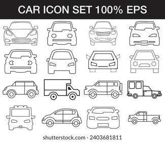 Juego de iconos de auto. Icono de coche en estilo lineal. Símbolo de transporte. Ilustración vectorial.