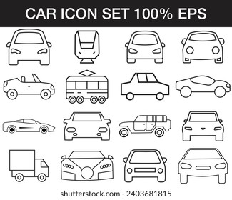 Juego de iconos de auto. Icono de coche en estilo lineal. Símbolo de transporte. Ilustración vectorial.