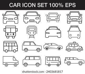 Juego de iconos de auto. Icono de coche en estilo lineal. Símbolo de transporte. Ilustración vectorial.