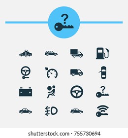Car Icons Set. Includes Icons Such As Repairing, Truck, Hatchback And Other.