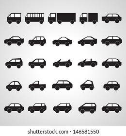 Car Icons Set - Isolated On Gray Background - Vector Illustration, Graphic Design Editable For Your Design. 
