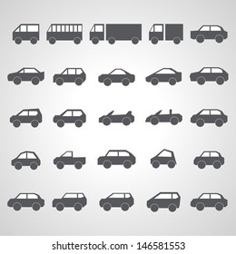 Car Icons Set - Isolated On Gray Background - Vector Illustration, Graphic Design Editable For Your Design. 