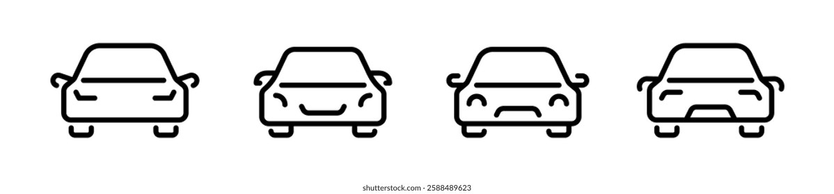 Car icons set. Linear car logo Front view. Automobile linear icon set. Car icon set in linear style. Transport symbol.