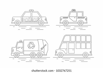 Car icons set. Linear style. Vector illustration