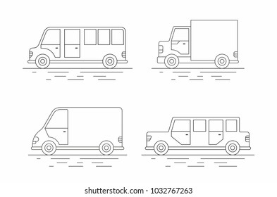 Car icons set. Linear style. Vector illustration