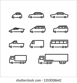 Car icons set in linear style