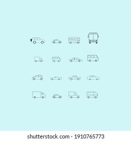 Car icons set. Linear style. Vector illustration.