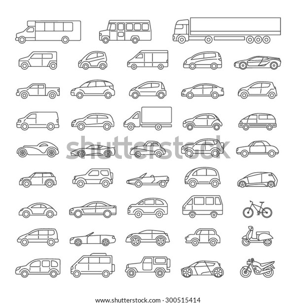 Car icons\
set. Linear style. Vector\
illustration.