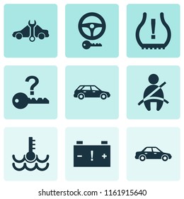 Car icons set with not key, station wagon, caution and other automobile elements. Isolated vector illustration car icons.