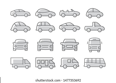 Car icons set on white background