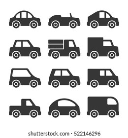 Car Icons Set on White Background. Vector