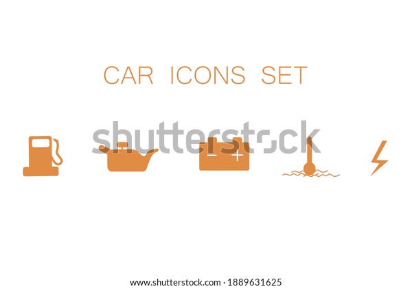 Car icons set.\
Orange icons, signs of automobile indication. Icons on a white\
background, indicators in the\
car.