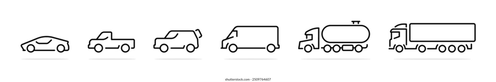Conjunto de iconos de coche. Esquema de iconos de coches, diferentes tipos de transporte. Tipos de transporte