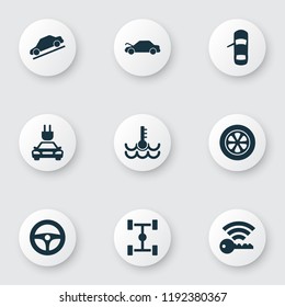 Car icons set with repair, signal, temperature and other autocar elements. Isolated vector illustration car icons.