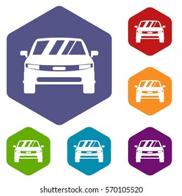 Car icons set rhombus in different colors isolated on white background