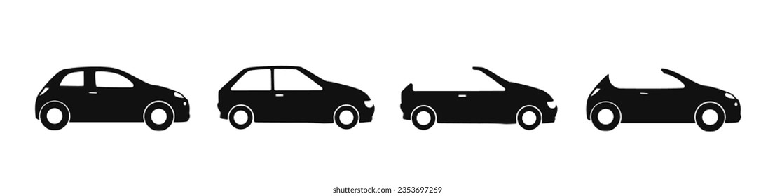 Car icons set. Sedan cabriolet side view