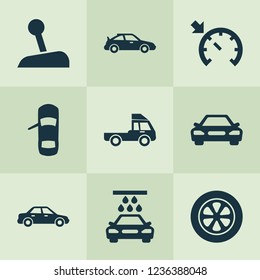 Car icons set with car, sedan, sports automobile and other wheel elements. Isolated vector illustration car icons.