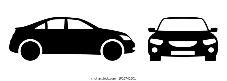 Car icons set silhouette side and front view, auto signs – stock vector