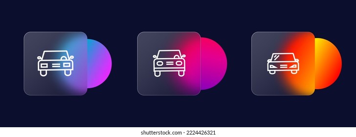 Car icons set. Solon, repair, work, business, bumpers, lights, bulbs, mirrors. Car concept. Glassmorphism style. Vector line icon for business.