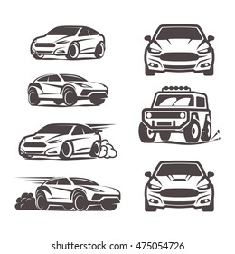 car icons set suv sedan 4x4 sport vector illustration