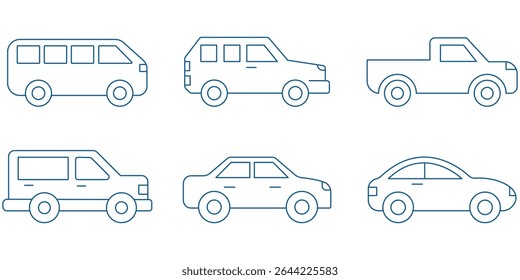 Car  icons set. Vector black illustration .  Road Transport Icons . Car line icons set. 