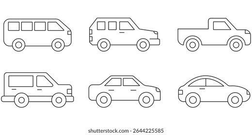 Car  icons set. Vector black illustration .  Road Transport Icons . Car line icons set. 